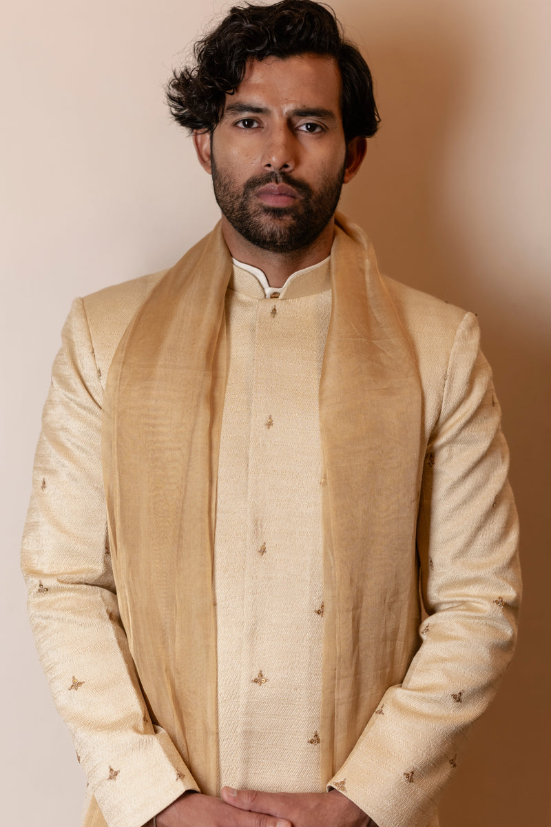 Golden Motifs Sherwani with Stole