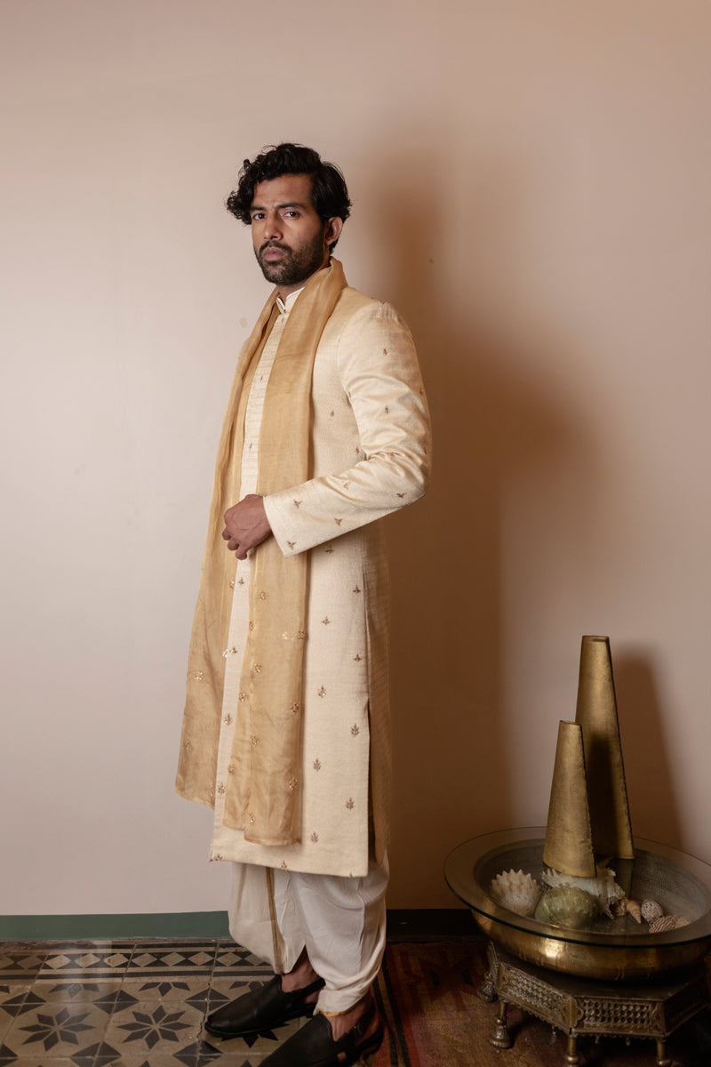 Golden Motifs Sherwani with Stole