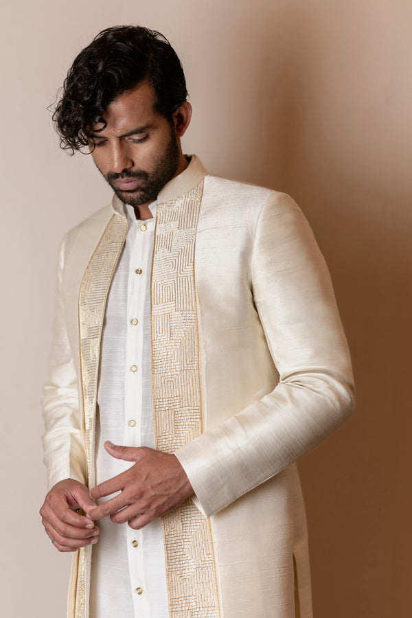 Ivory Golden Lapel Open Jacket