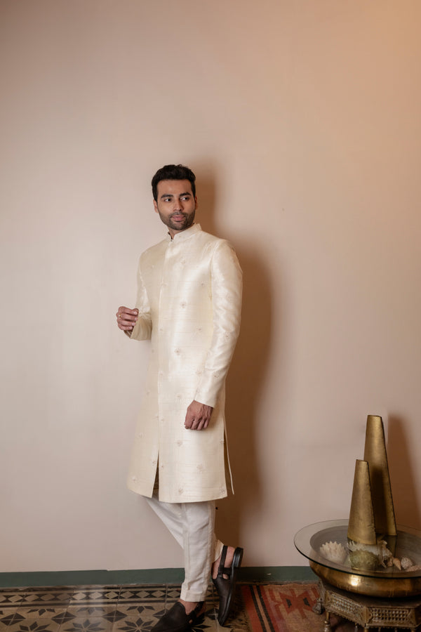 Ivory Pearl Motif Sherwani