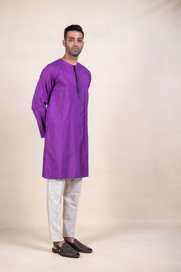 Purple Pintucks Plackett Kurta