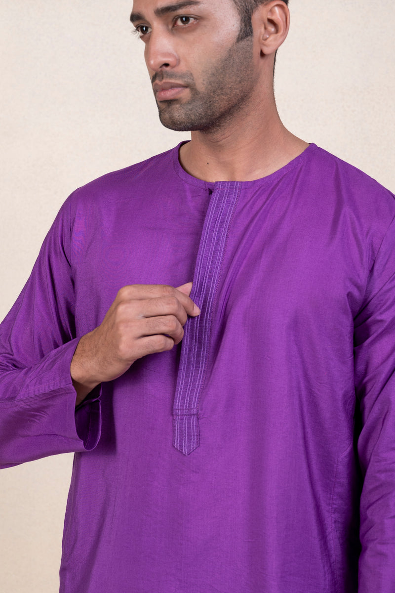 Purple Pintucks Plackett Kurta