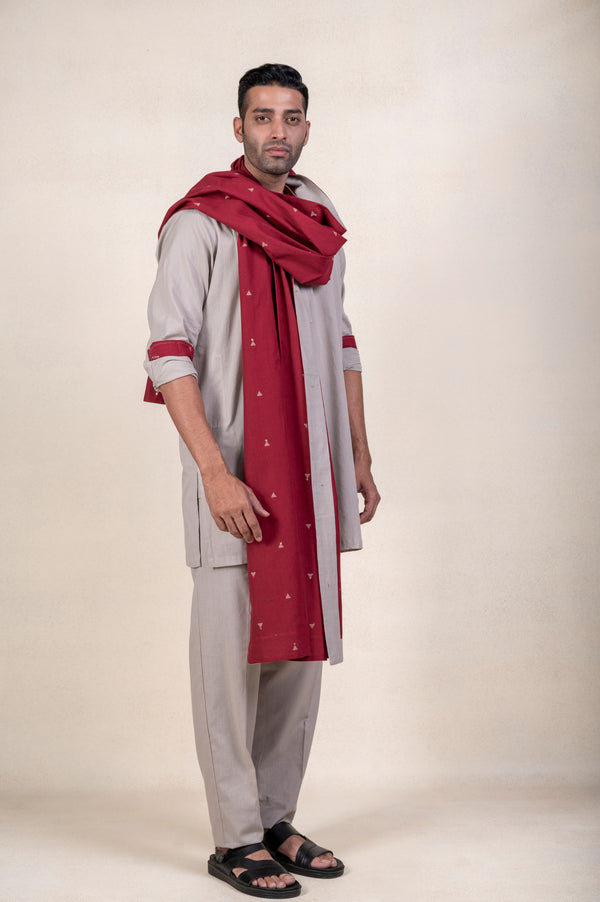 Grey Short Kurta + Maroon Khes