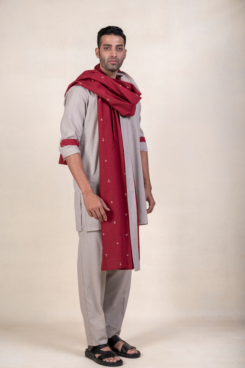 Grey Short Kurta + Maroon Khes