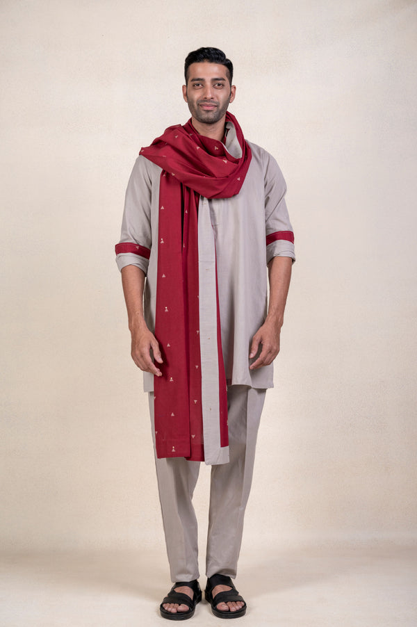 Grey Short Kurta + Maroon Khes