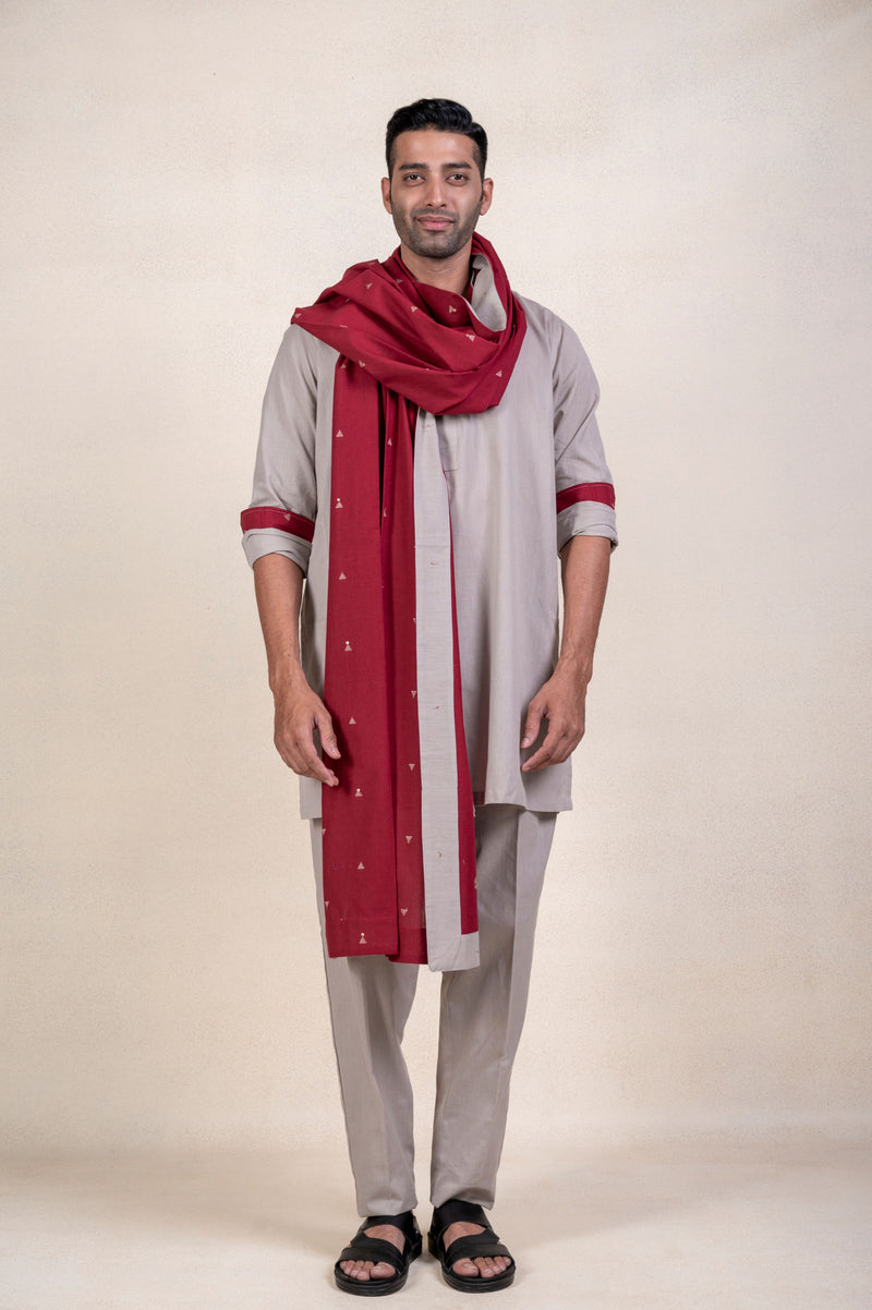 Grey Short Kurta + Maroon Khes