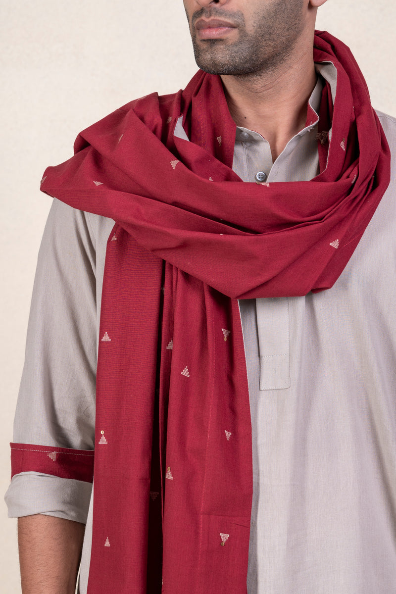 Grey Short Kurta + Maroon Khes