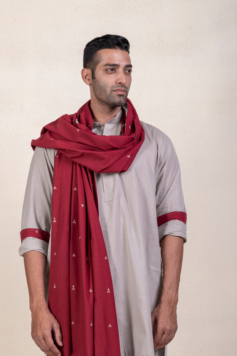 Grey Short Kurta + Maroon Khes