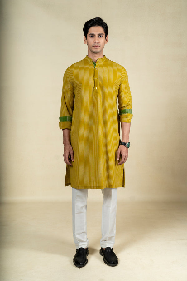 Lime Green Stripes Kurta