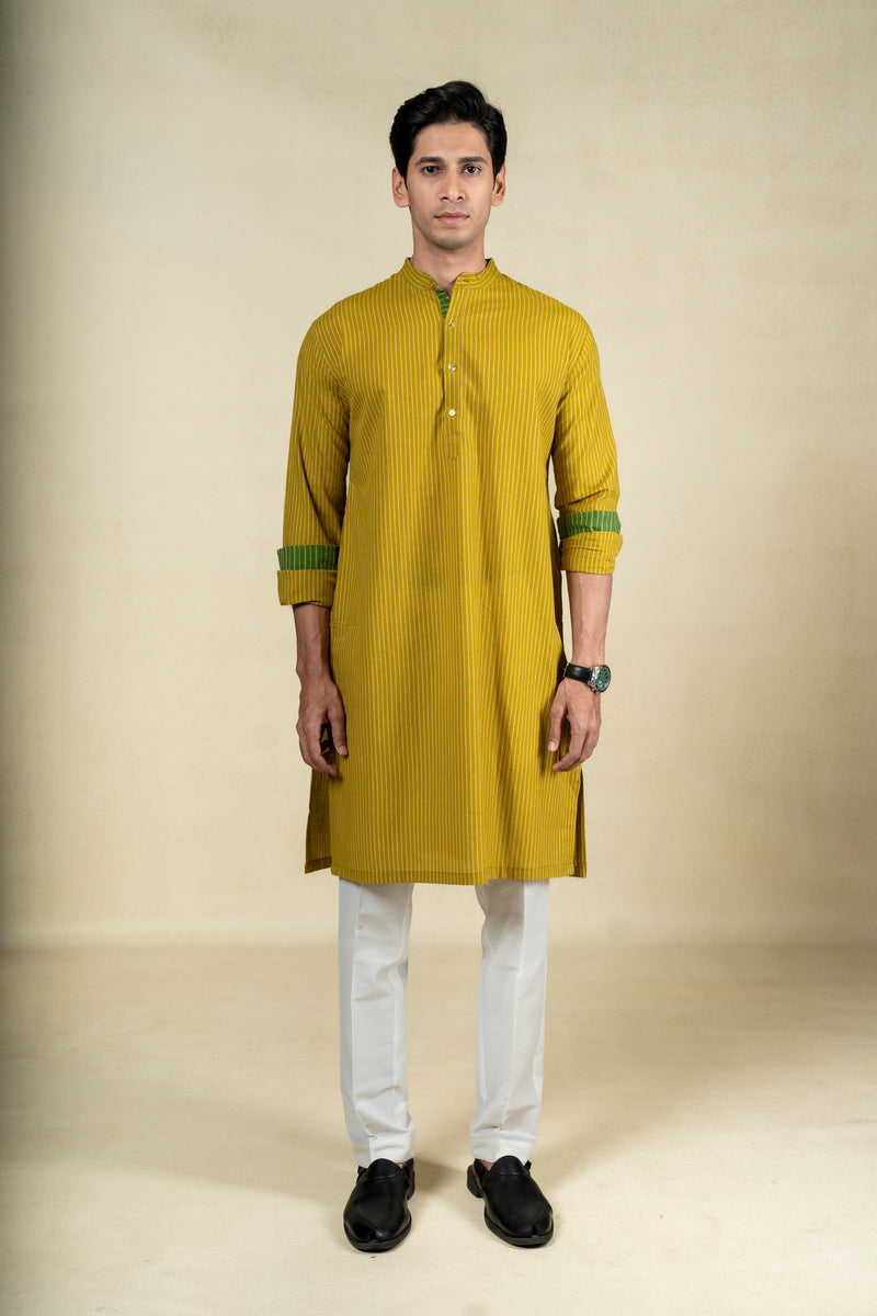 Lime Green Stripes Kurta