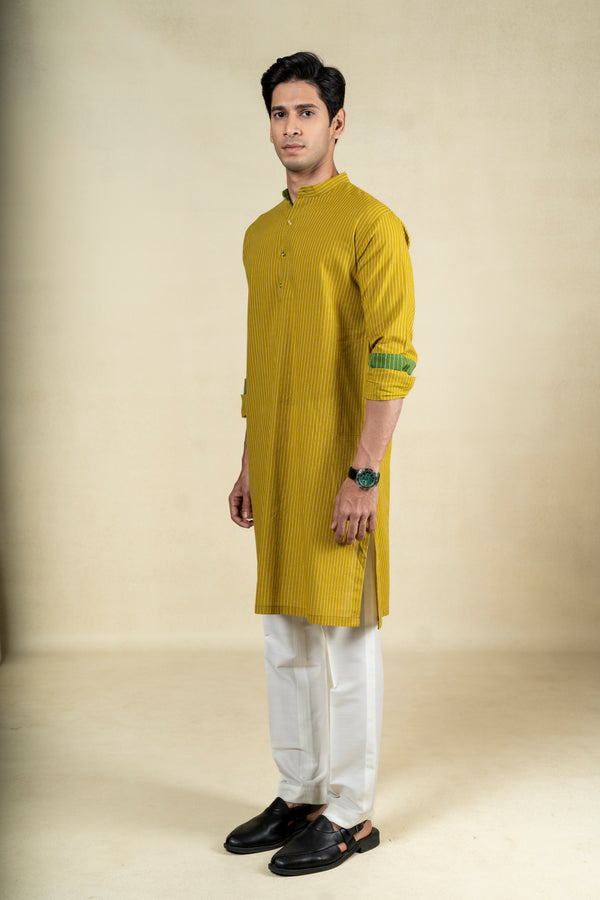 Lime Green Stripes Kurta