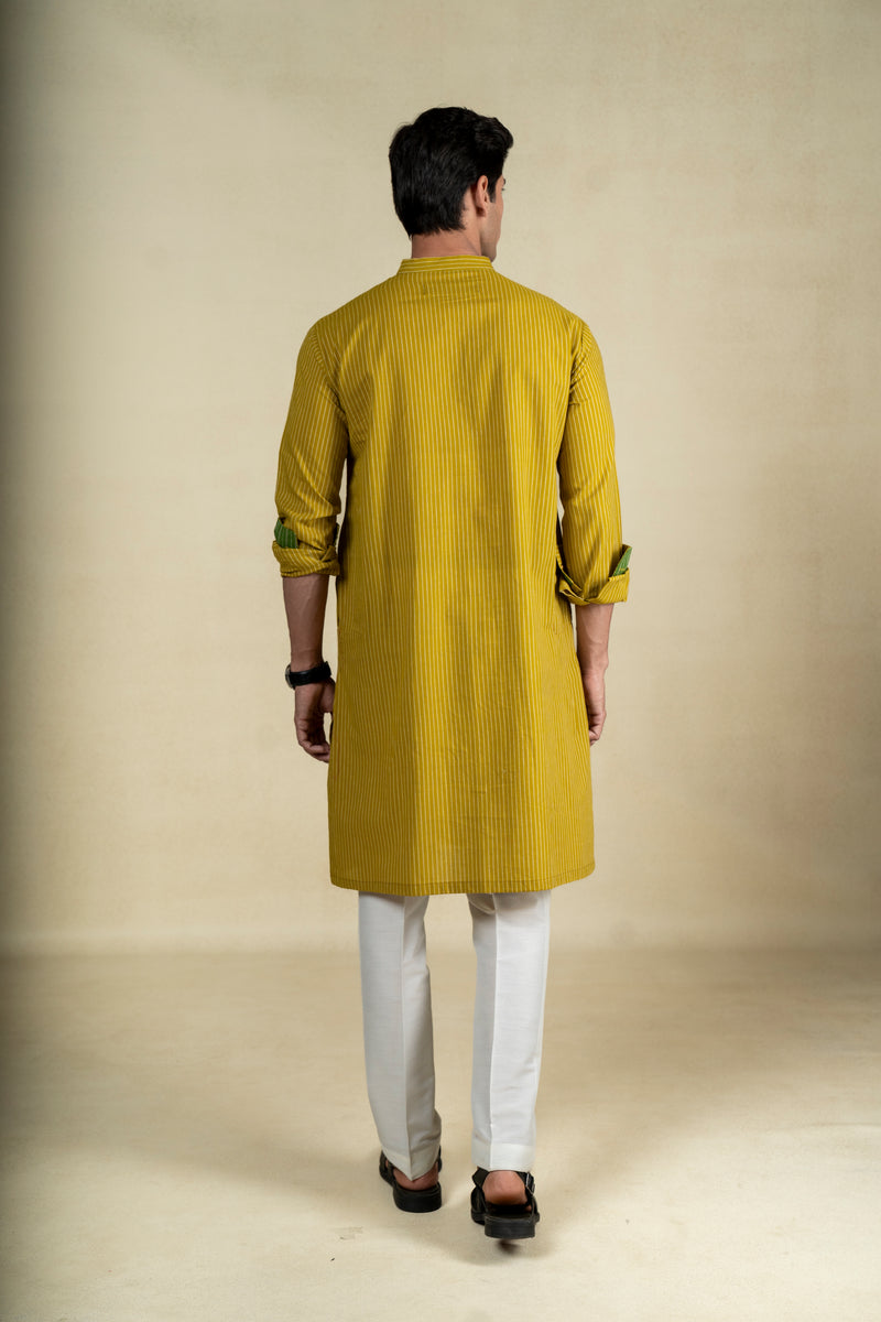 Lime Green Stripes Kurta
