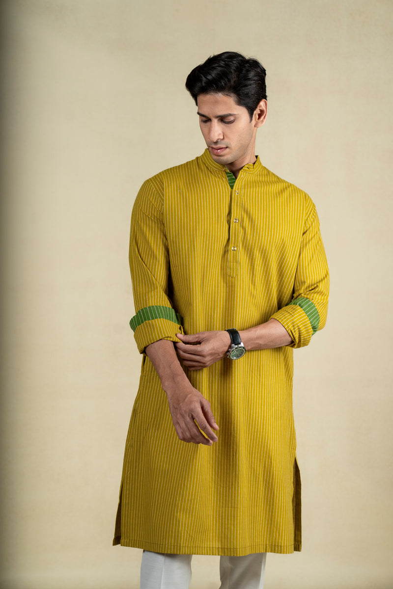Lime Green Stripes Kurta