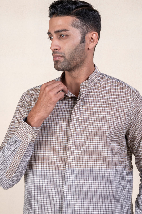 Grey Checks Half and Half Shirt