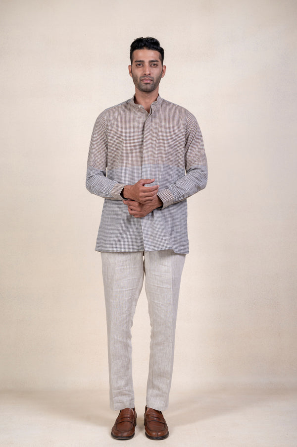 Grey Checks Half and Half Shirt
