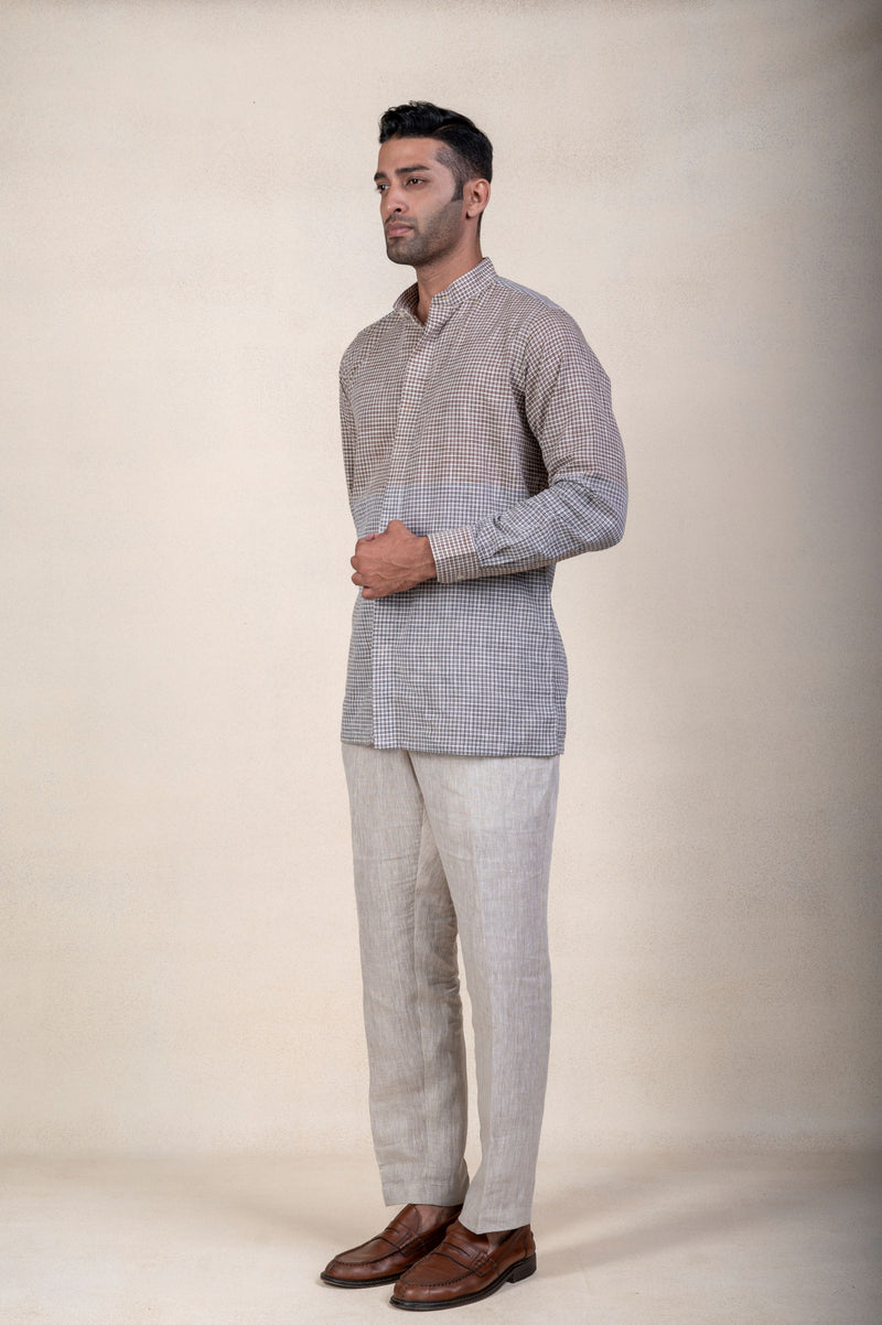 Grey Checks Half and Half Shirt