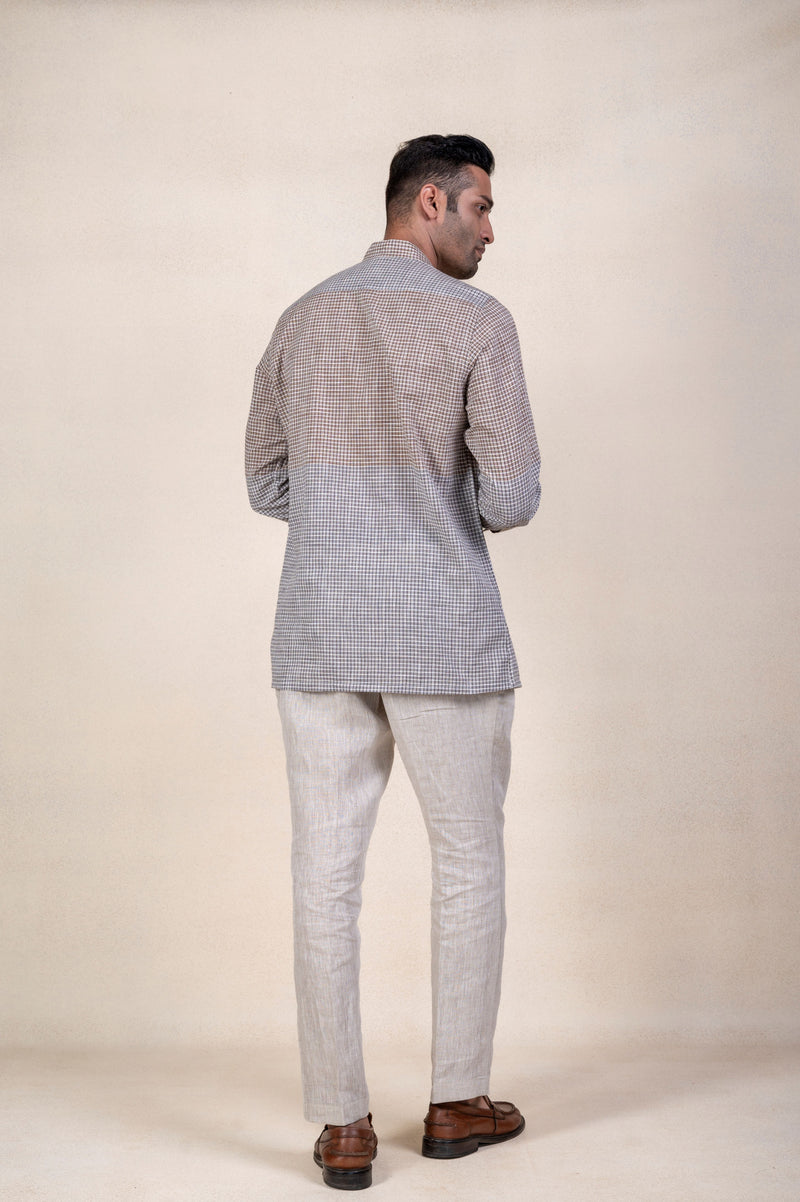 Grey Checks Half and Half Shirt