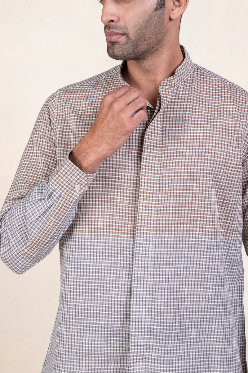 Grey Checks Half and Half Shirt