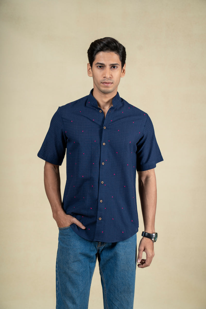 Dark Blue Cross Stitch Shirt