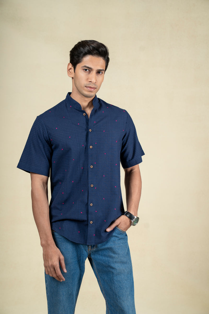 Dark Blue Cross Stitch Shirt