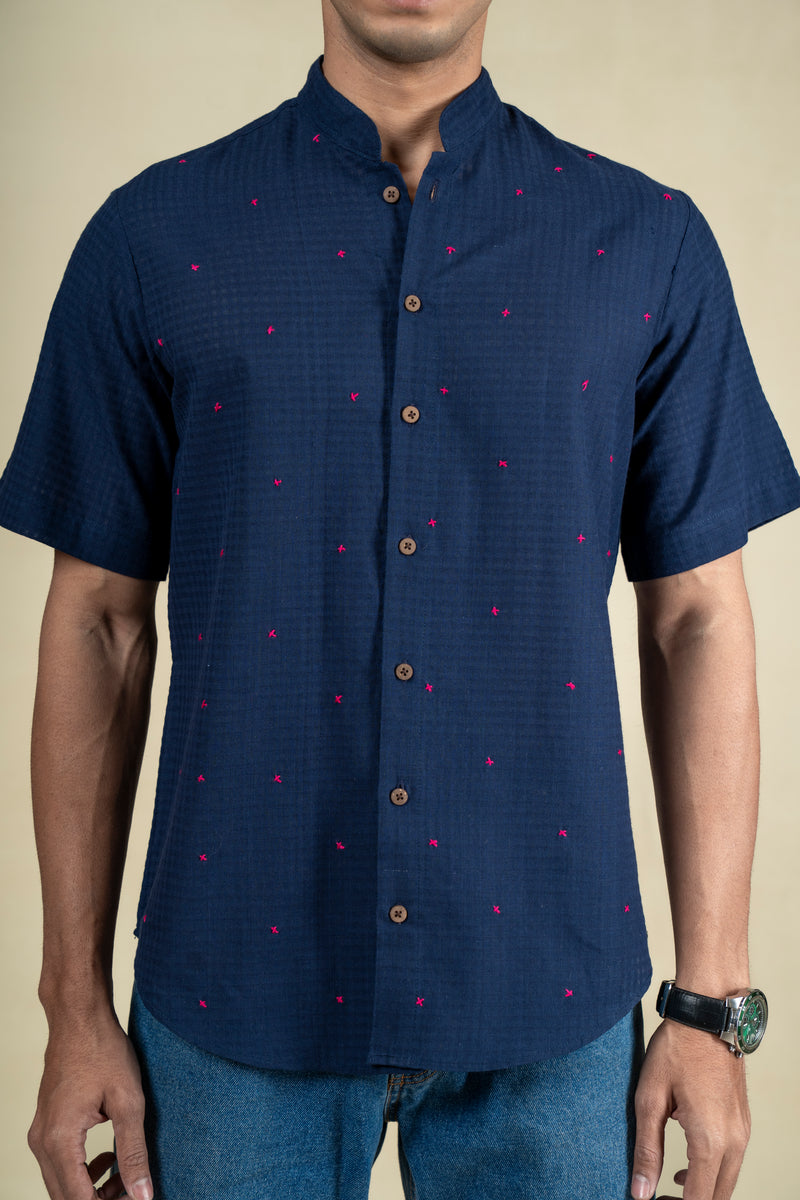 Dark Blue Cross Stitch Shirt