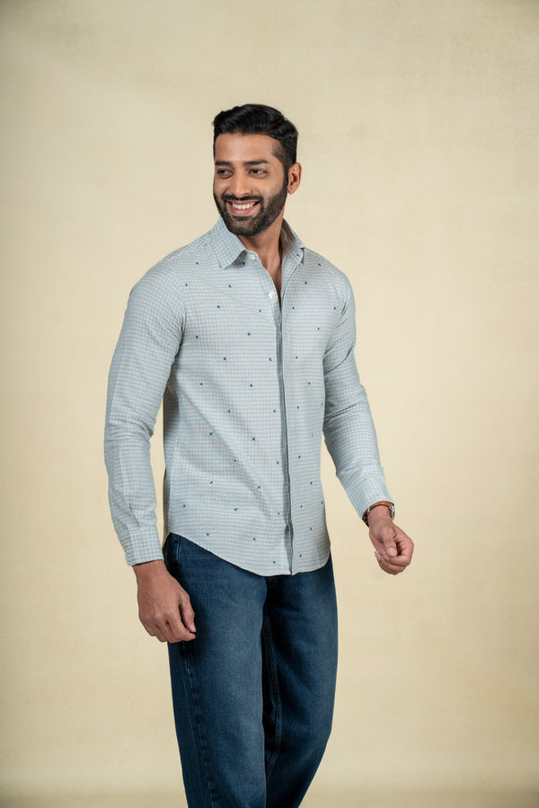 Light Blue Cross Stitch Shirt