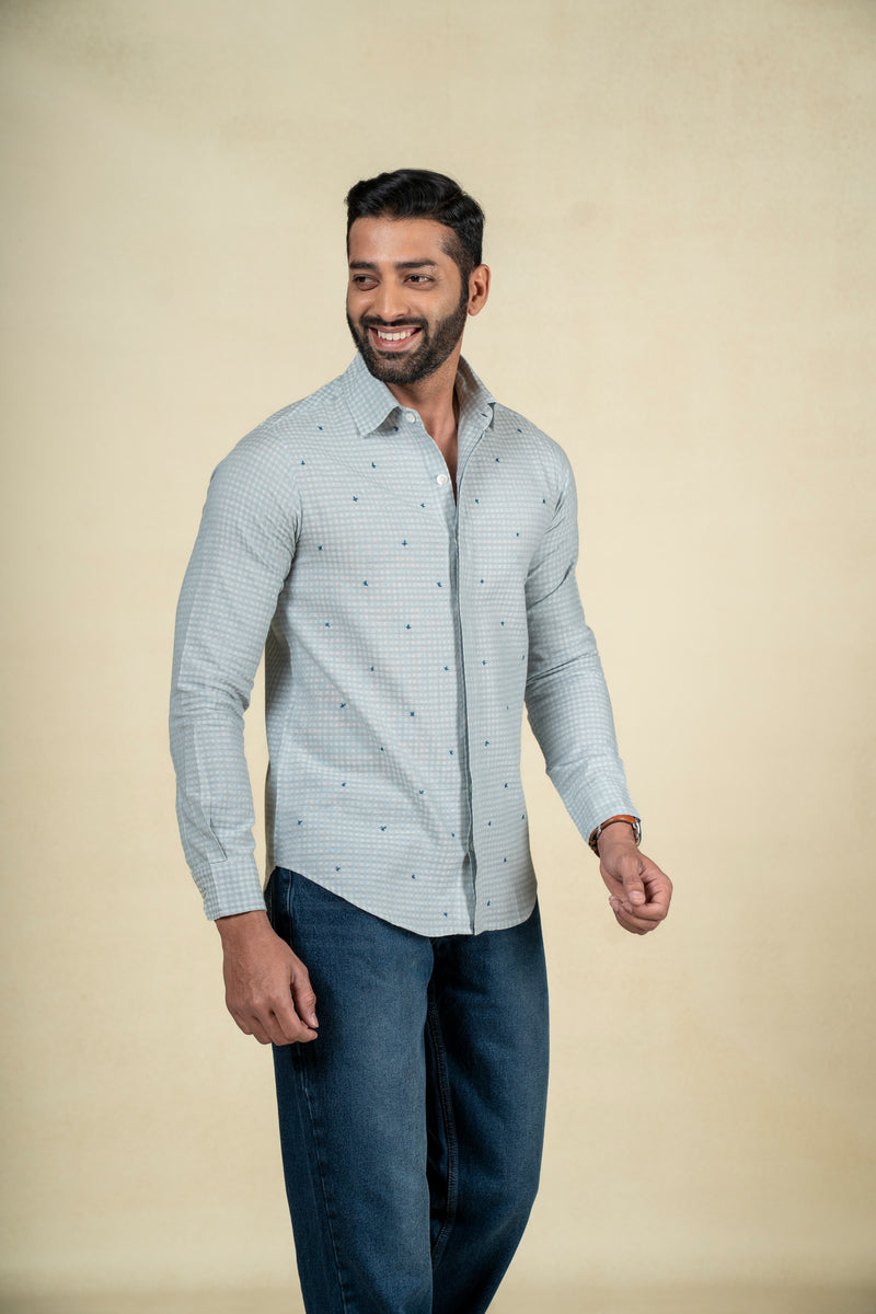 Light Blue Cross Stitch Shirt