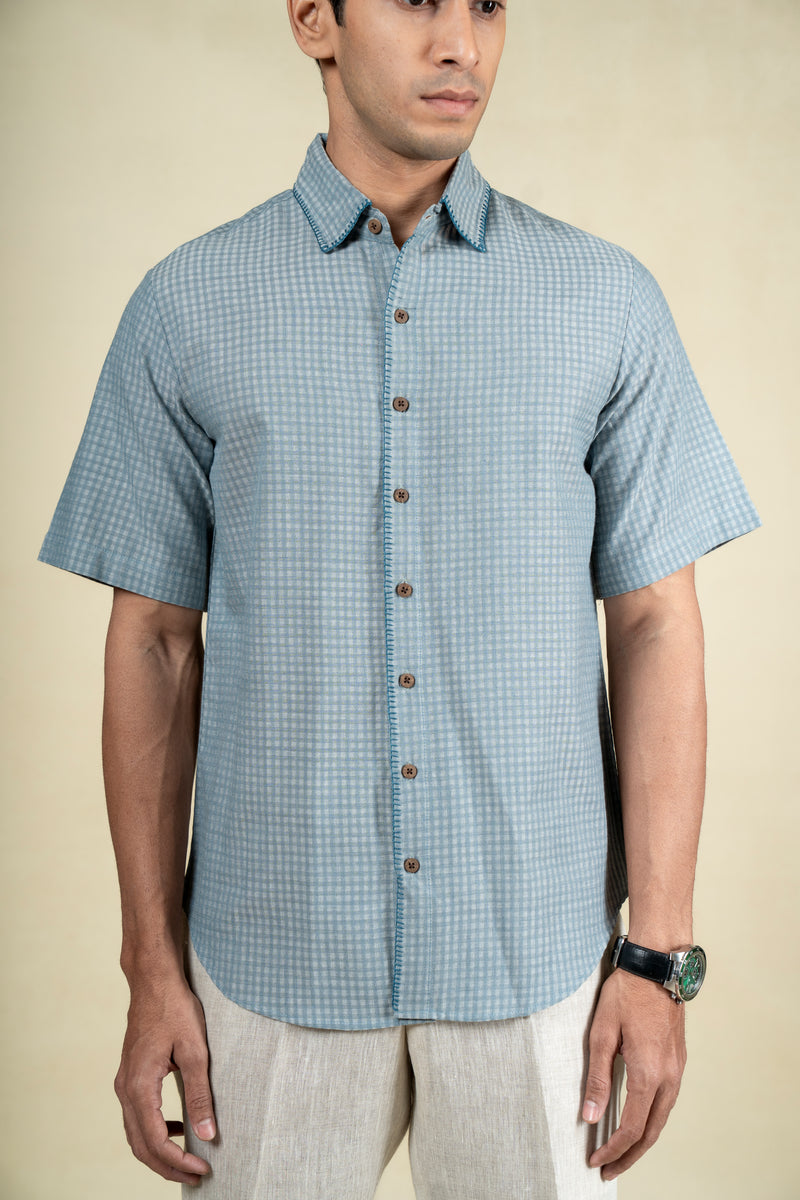 Light Blue Blanket Stitch Shirt