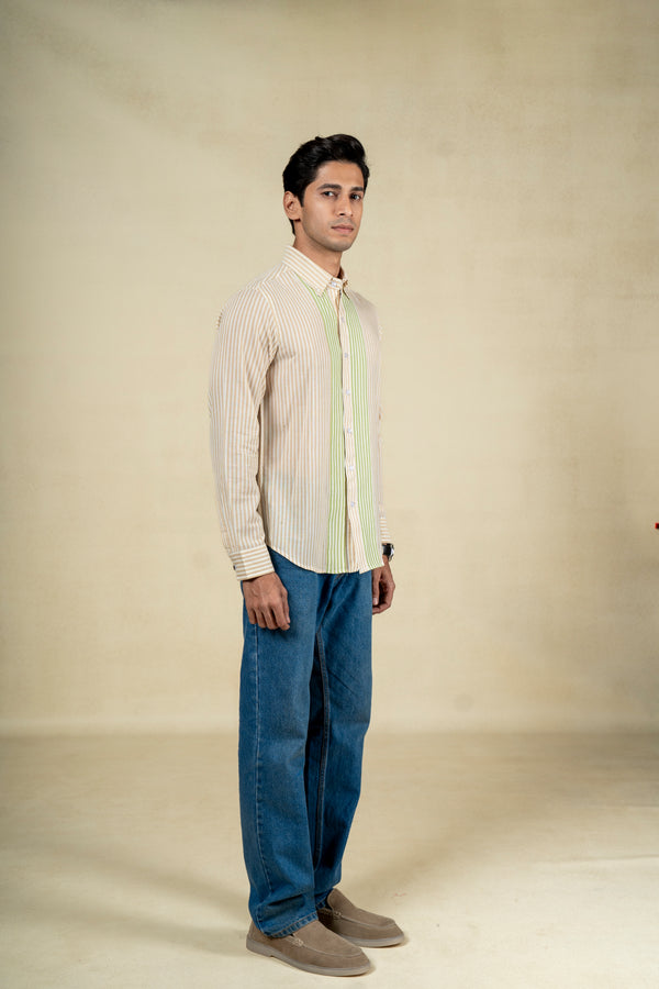 Beige Green Stripes Shirt