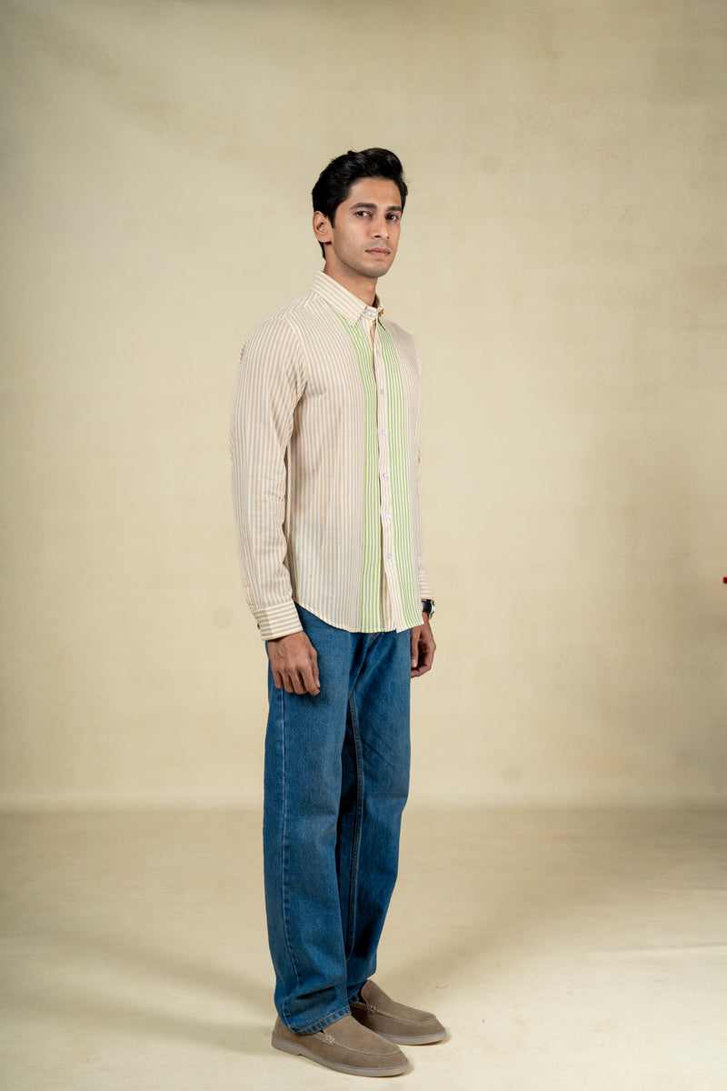 Beige Green Stripes Shirt