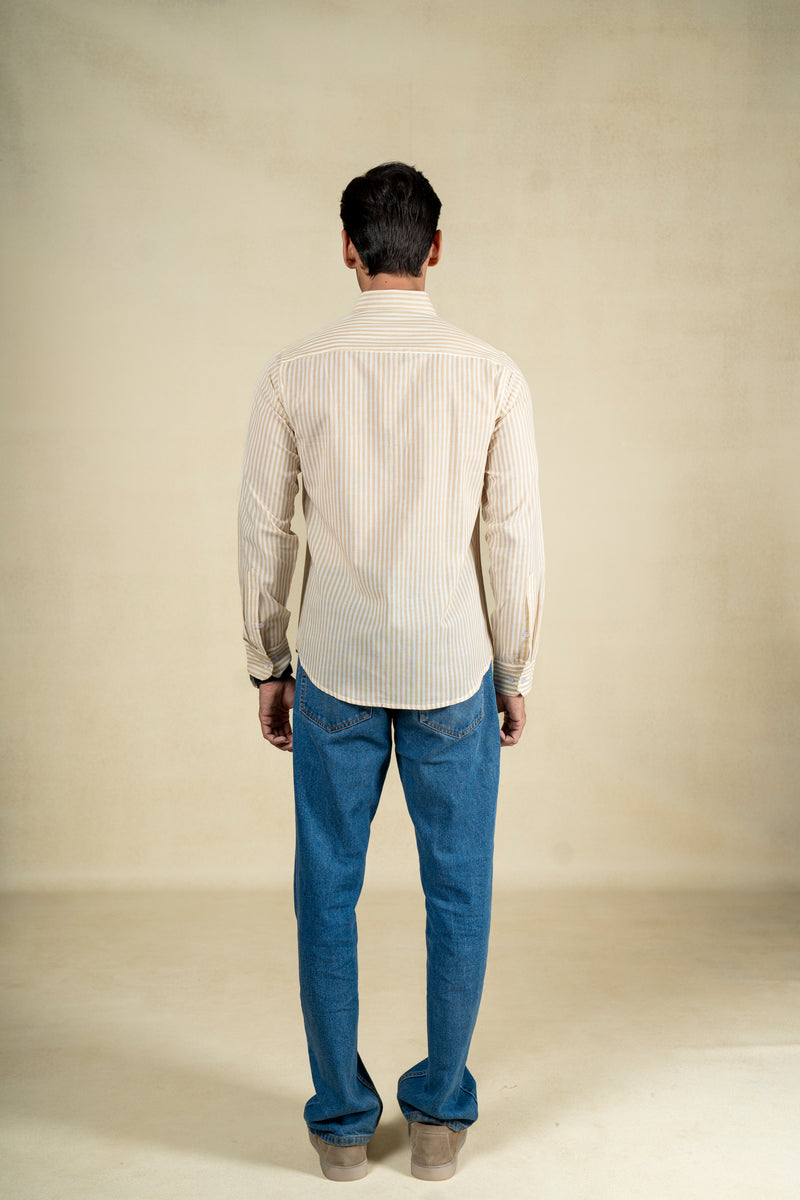 Beige Green Stripes Shirt