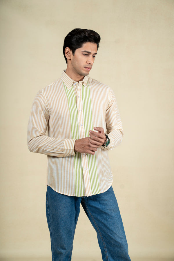Beige Green Stripes Shirt