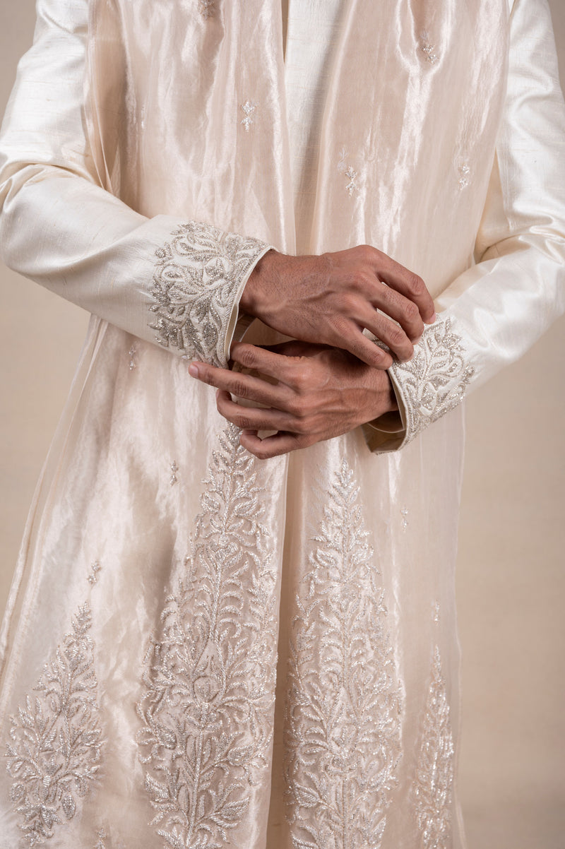 Pearl Sherwani with Organza Khes