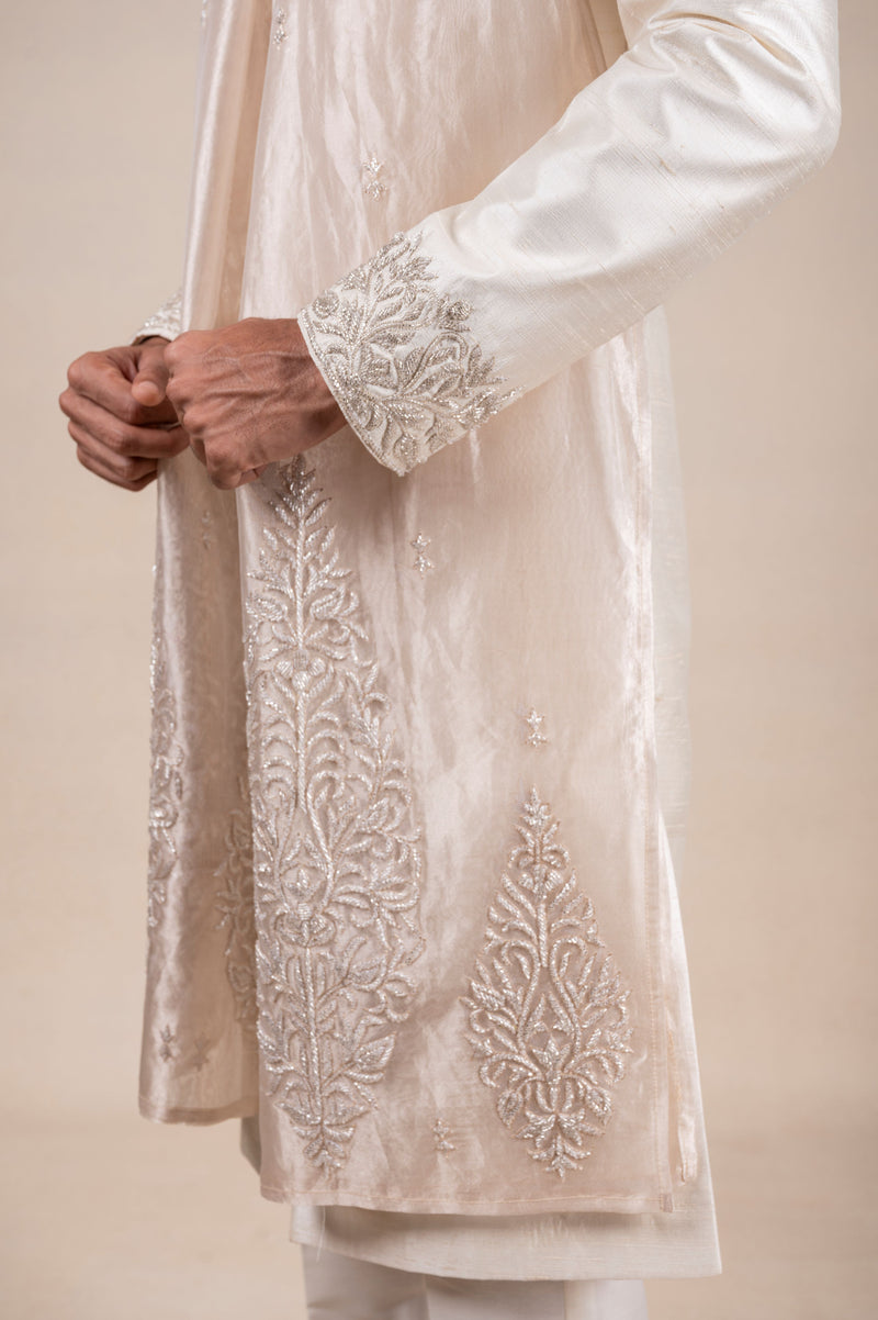 Pearl Sherwani with Organza Khes