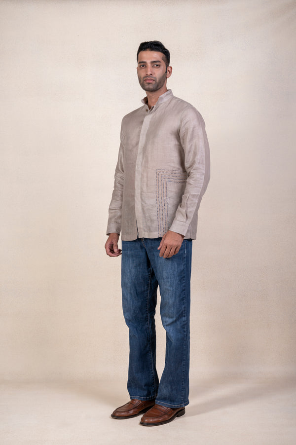 Grey Linen Embroidered Shirt