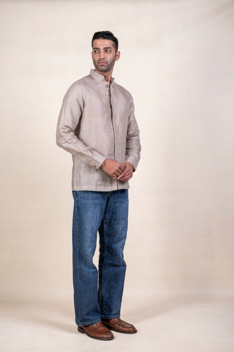 Grey Linen Embroidered Shirt