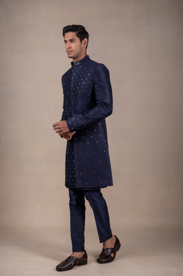 Blue Glimmer Short Sherwani