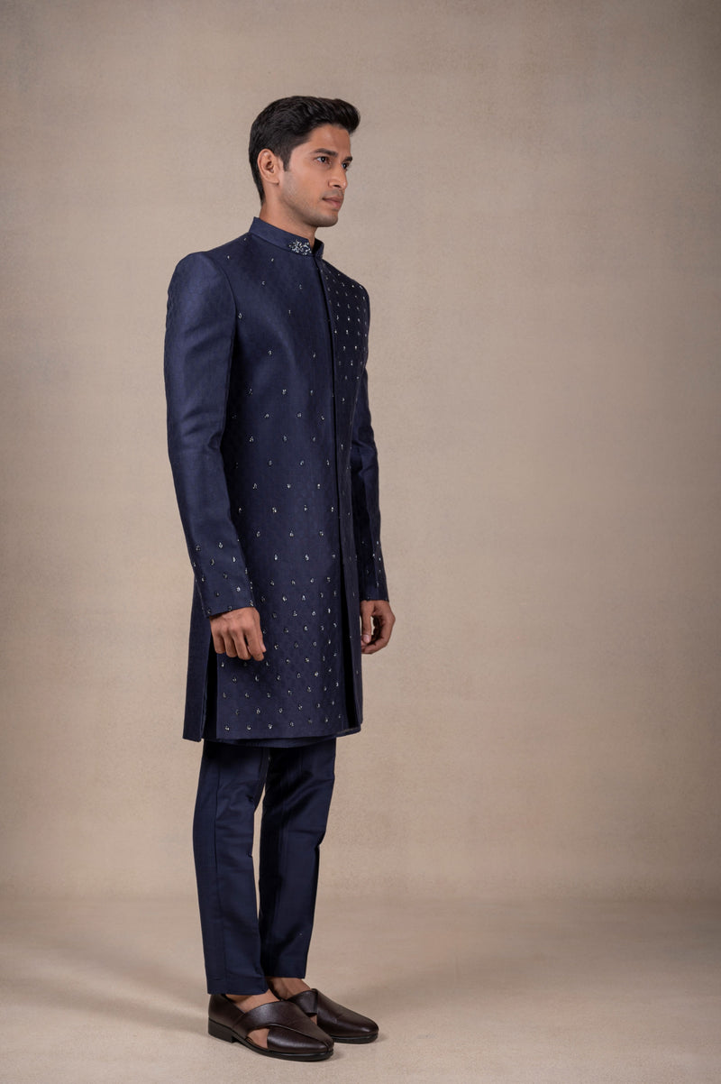 Blue Glimmer Short Sherwani