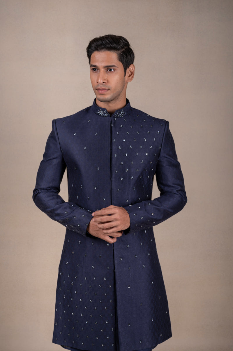 Blue Glimmer Short Sherwani