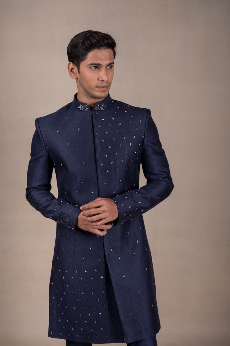 Blue Glimmer Short Sherwani