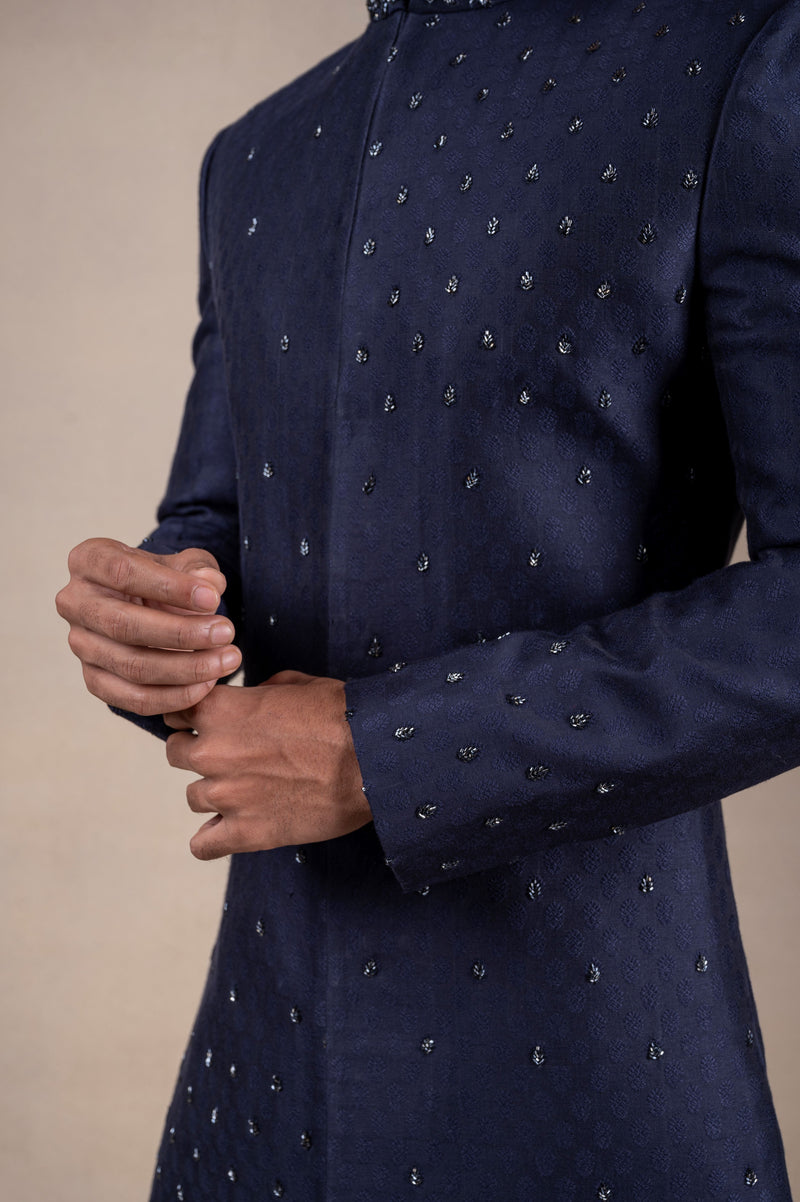 Blue Glimmer Short Sherwani