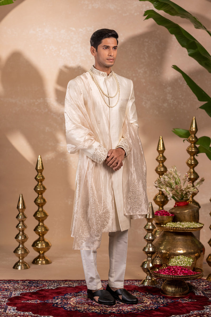 Pearl Sherwani with Organza Khes