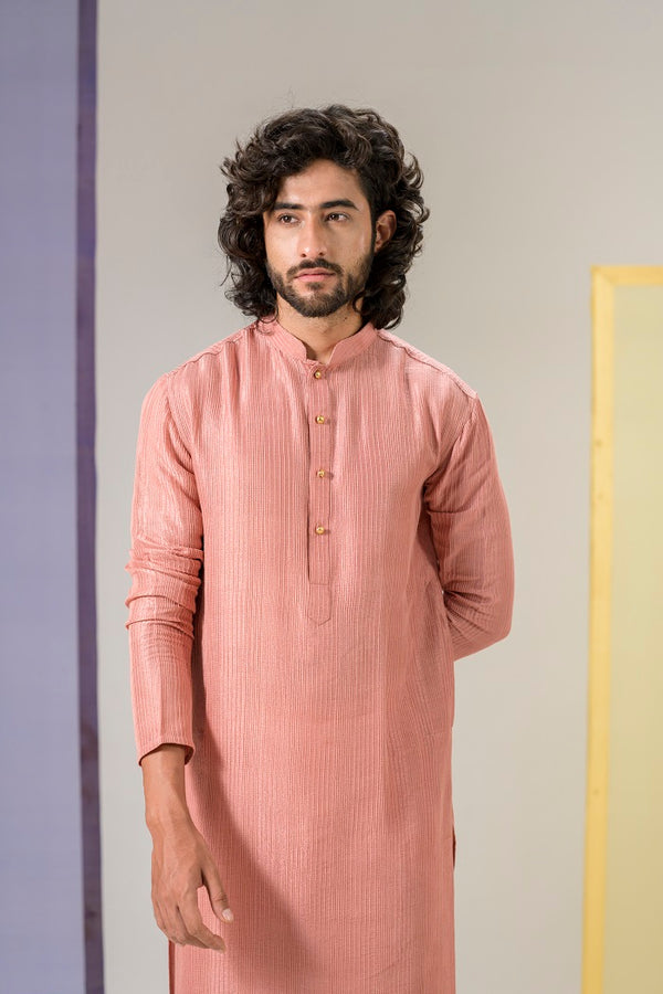 Peach Pintucks Kurta