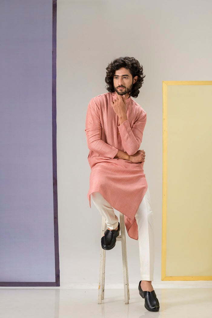 Peach Pintucks Kurta