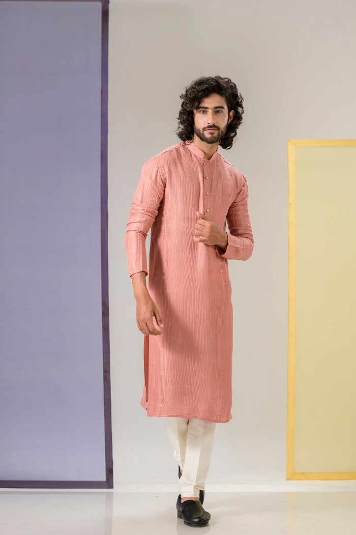 Peach Pintucks Kurta