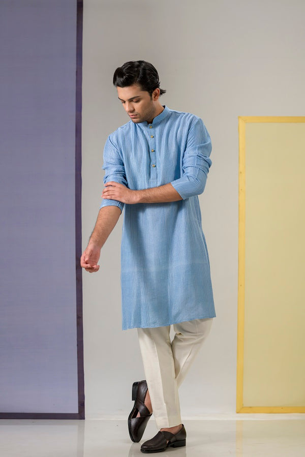 Light Blue Pintucks Short Kurta