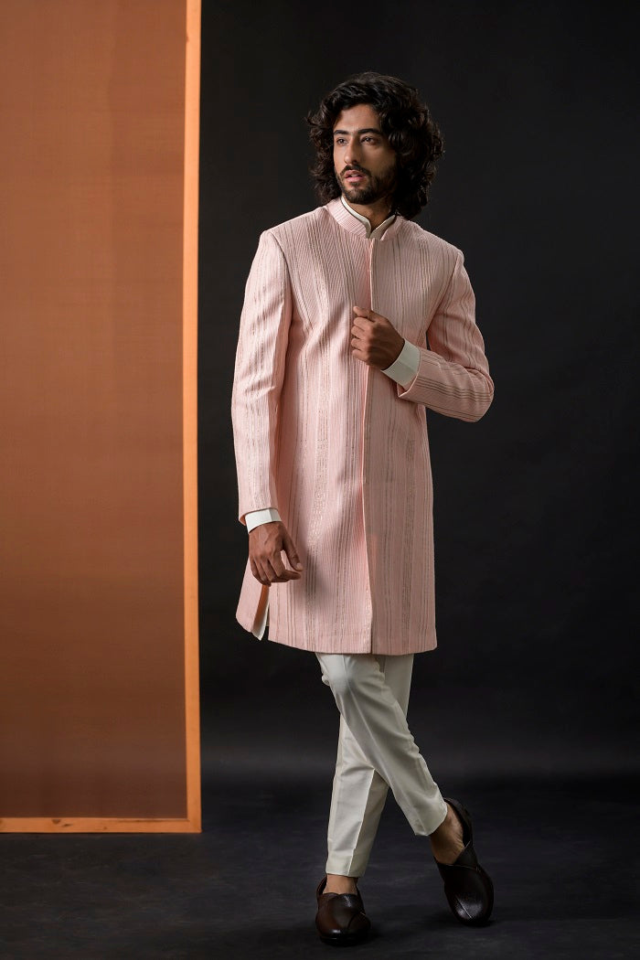 Light Pink Pintucks Short Sherwani