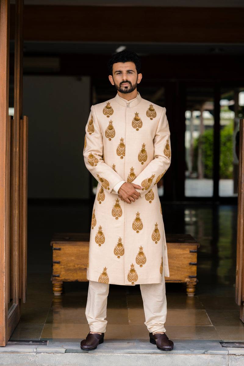 Beige Chaandbaali Motif Sherwani