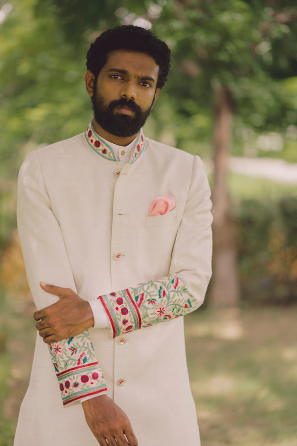 White Floral Sherwani