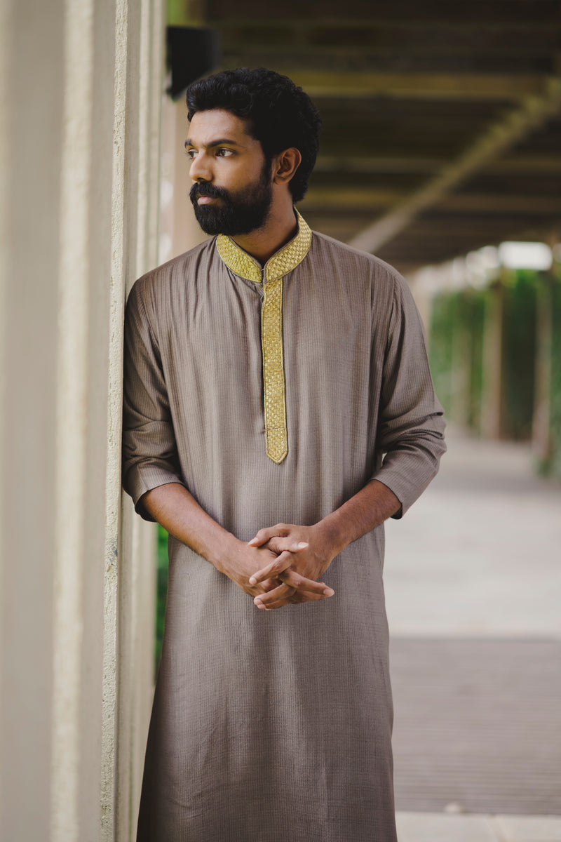 Grey Highlighted Placket Kurta